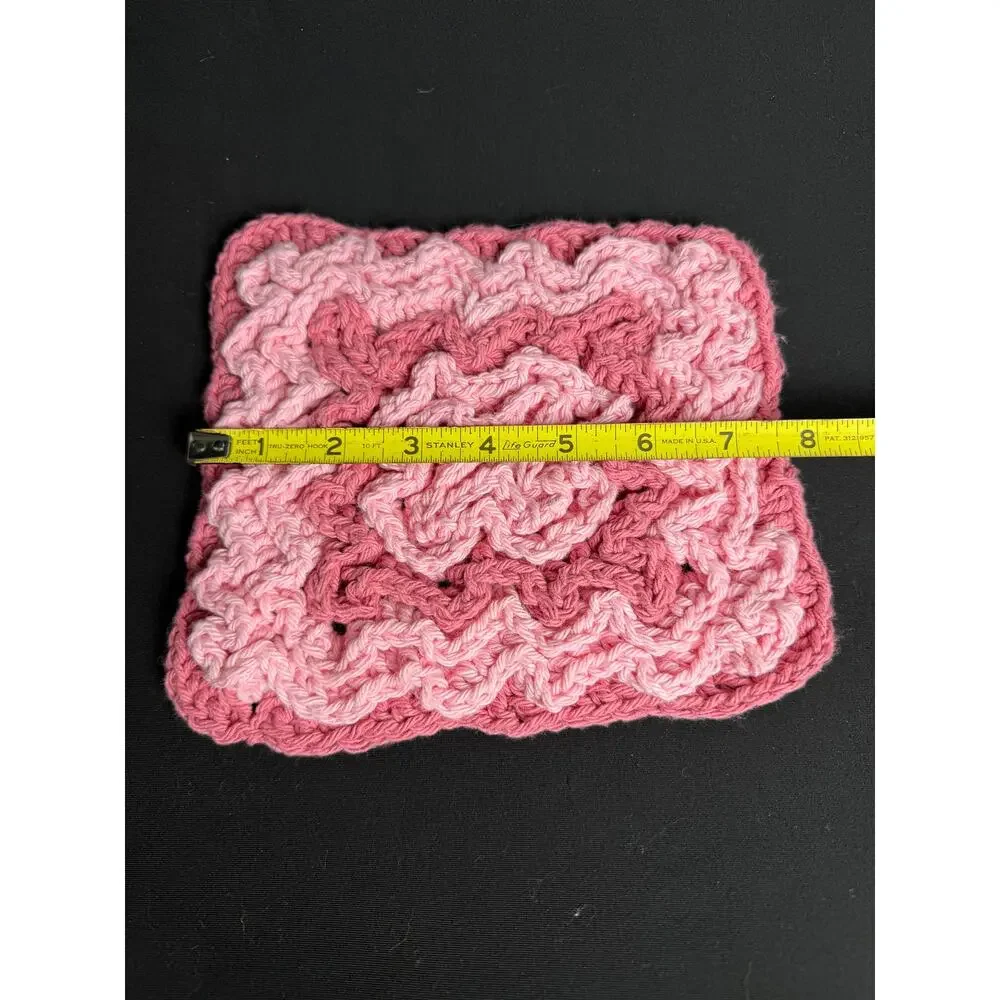 Set of 3 Pink Ruffle Crochet Hot Pads / Kitchen Trivets